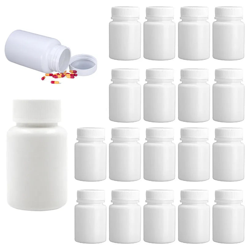 30PCS 15ml-100ml Plastic Reagent Packing Refillable Bottles HDPE White Empty Seal Containers Medicine Pill Solid Powder Vials