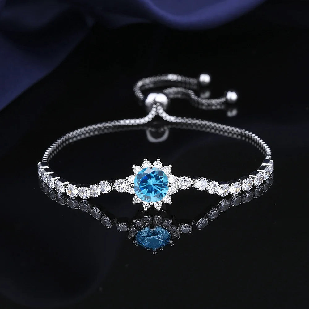 925 Sterling Silver Bracelet Moissanite Sunflower Bracelet Two Carats Hand Jewelry Women Pull-Out Style