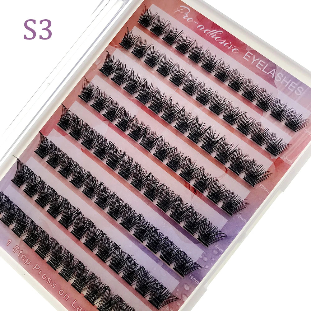 HOLLYLASH 96 Clusters DIY Self Adhesive Cluster Lashes Russian Volume False Eyelashes C Curl Natural Soft Individual Eyelashes
