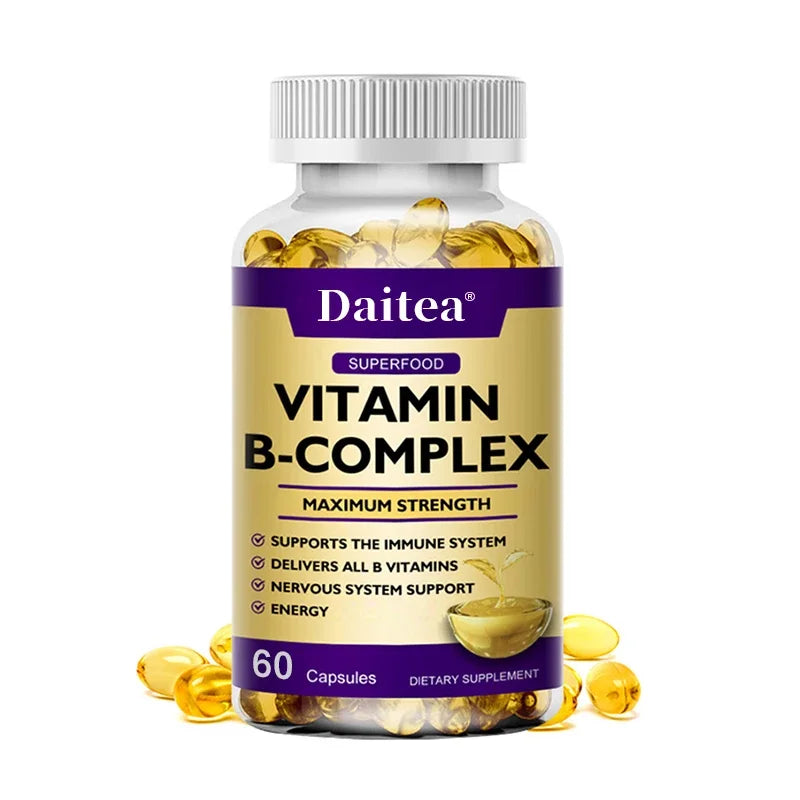 Vitamin B-Complex Capsules - Energy, Immune & Nervous System Support, Relieve Stress, Improve Digestion