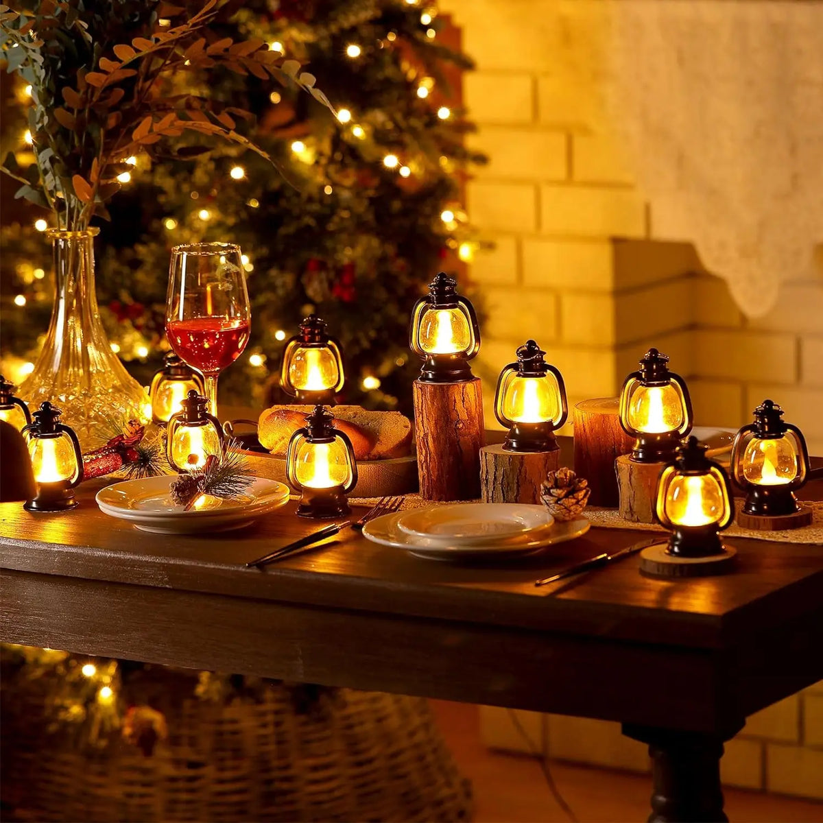 12 Pcs Mini Lantern Decorative with LED Candle 4 Inch Small Hanging Lantern Ornaments Camping Table Centerpiece Vintage Lantern
