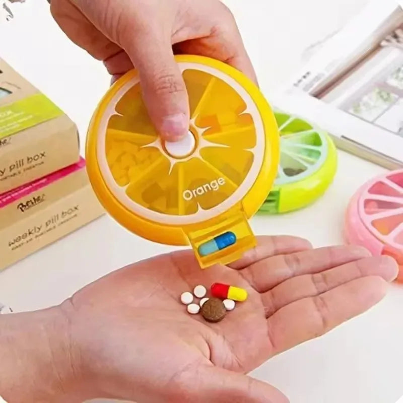 Portable Pill Box Weekly Rotating Split Fruit Points Drug Carry With You Mini Medicine Boxs Medicine Travel Pillbox