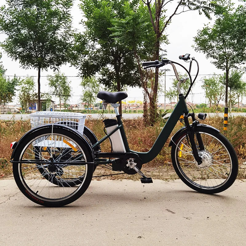 24" Adult Electric Tricycle 36V12Ah Lithium 350W Shimano 7-Speed LCD Disc Brake 120KG Load Foldable Cargo 3 Wheel Electric Bike
