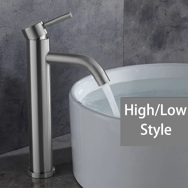 Basin Faucet 304 Stainless Steel Sink Mixer Tap Hot Cold Water Washbasin Bathroom Kitchen Accessories Wanity With 2 Pieces Pipes
