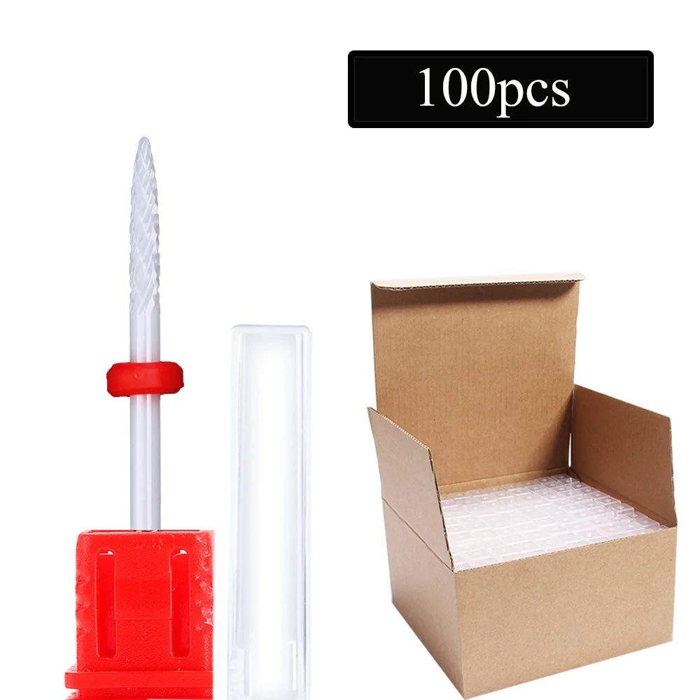 100pc/Set Nail Drill Bit Rotary Ceramic Bits Electric Manicure Milling Cutter For Machine Cuticle Remove Burr Nail Tool