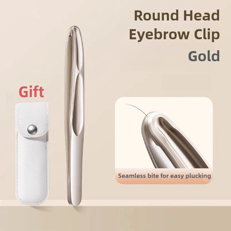 Stainless Steel Precision Tweezers for Eyebrows, Eyelashes, Beard & Mustache - High-Accuracy Round Head, Seamless Clamping Profe