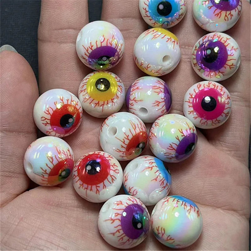 16MM 10pcs Random Mix Color Evil Eyeball Acrylic Loose Spacer Bead For DIY Halloween Decor Jewelry Necklace Bracelet Accessories