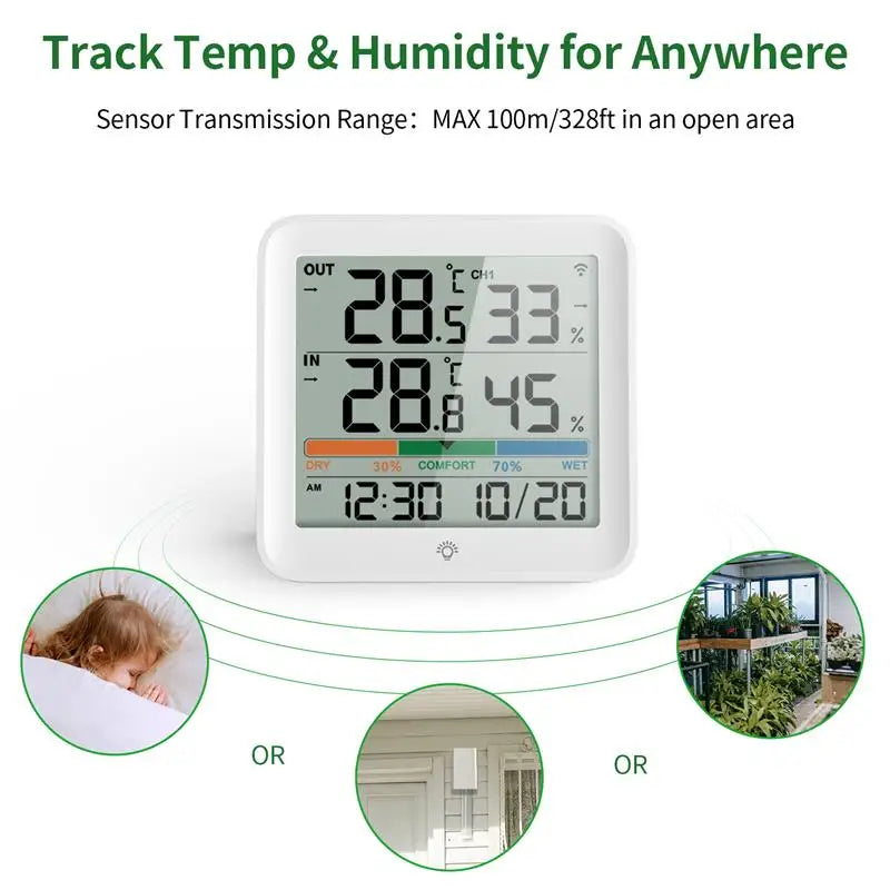 Digital Thermometer Hygrometer with Remote Indoor LCD Temperature Humidity Meter Room Sensor High Accuracy Home Thermometer