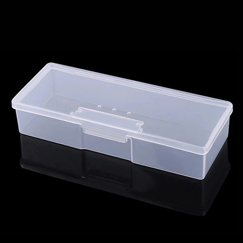 1PC Nail Art Rectangle Plastic Transparent Storage Box Nail Rhinestone Brush Pen Buffer Grinding Files Container Case
