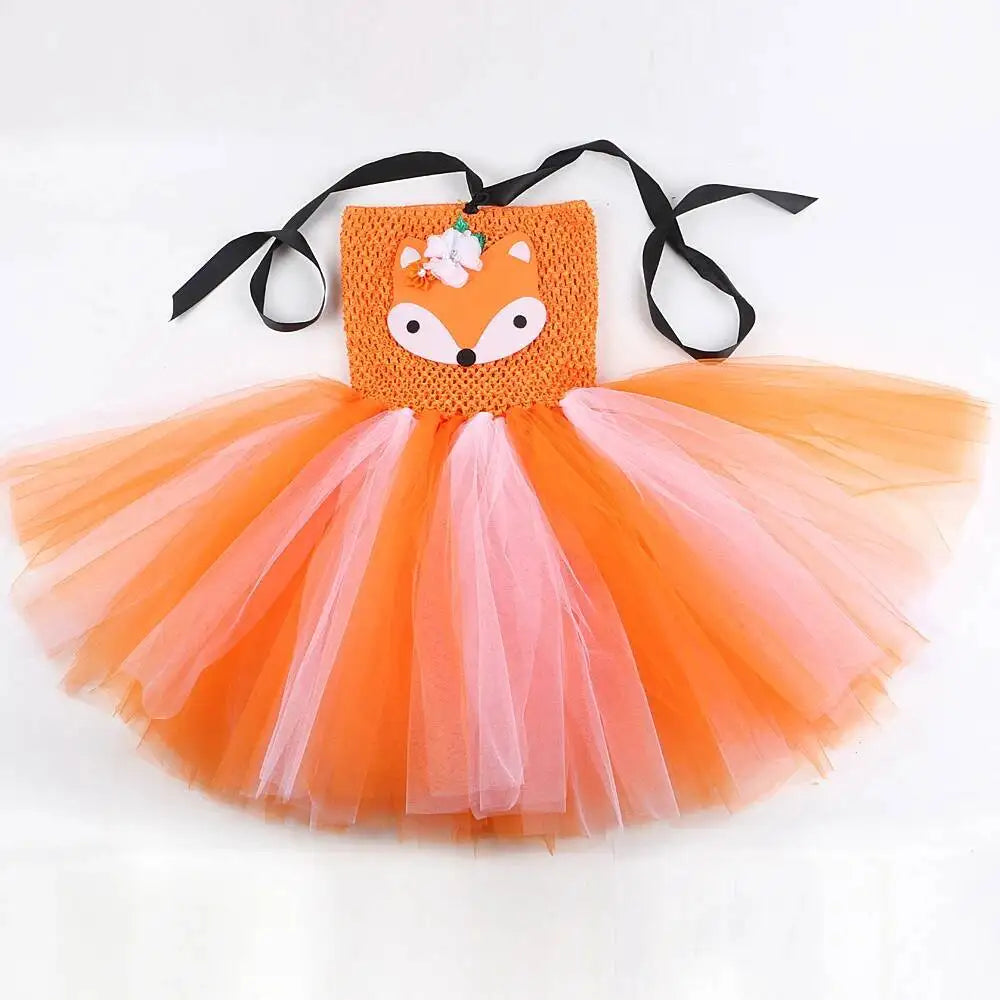 Animal Fox Halloween Costume for Girls Birthday Party Tutu Dress Kids Girl Photoshoot Outfit Children New Years Carnival Clothes