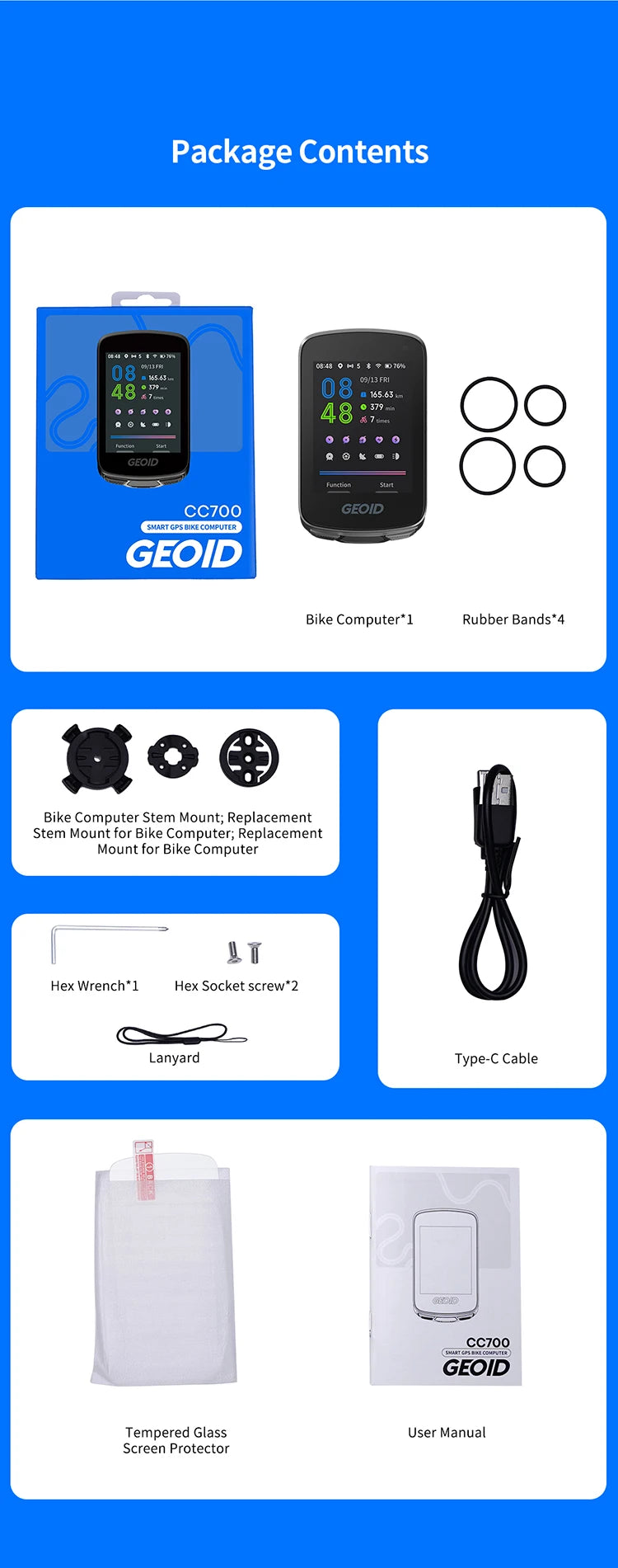 GEOID CC700/PRO Bike Computer Wireless Color Screen Bicycle Speedometer ANT+ WIFI Cycling Speedometer IPX7 Waterproof Odometer
