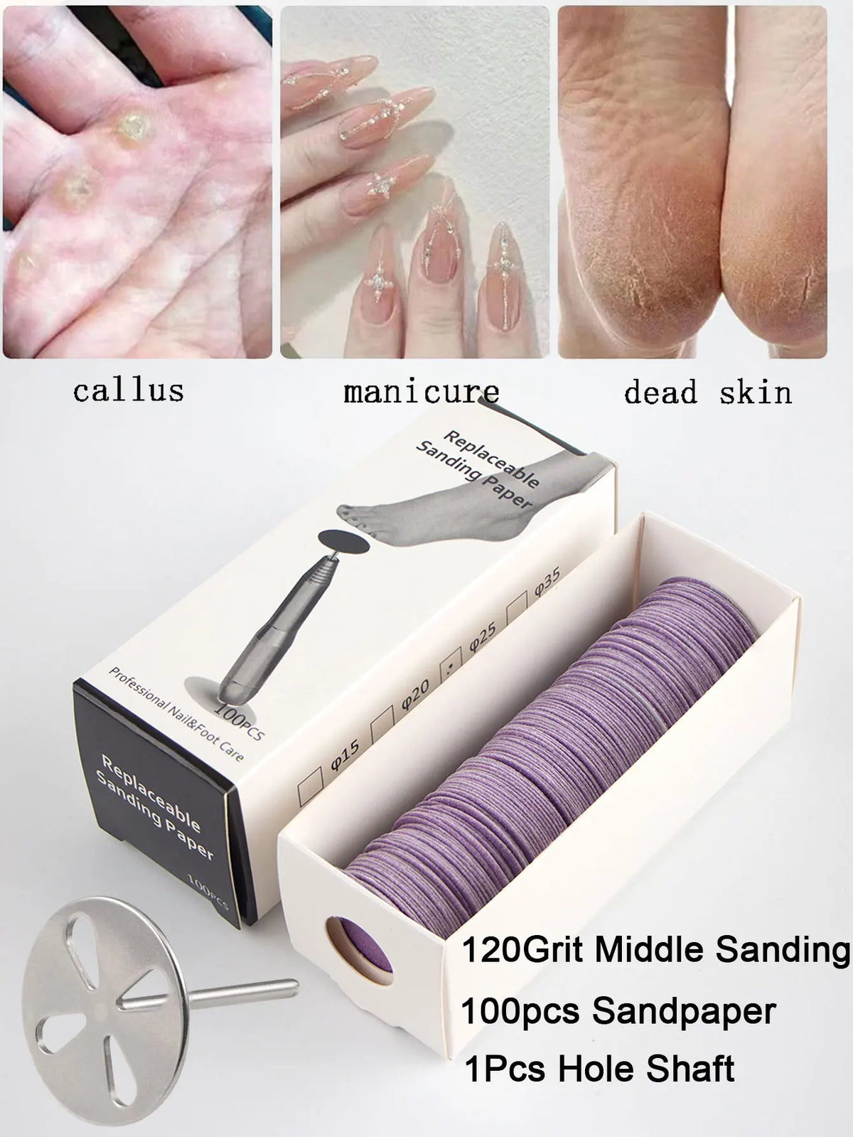 100Pcs Sandpaper With Metal Nozzle For Foot Files Dead Skin Callus Remove Tool Cuticle Pedicure Tool Sanding Paper Set