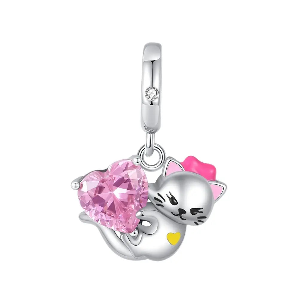 Exquisite 925 Sterling Silver Cute Dinosaur Turtle and Rabbit Couple Heart Charm Fit DIY Bracelet Necklace Casual Matching Gifts