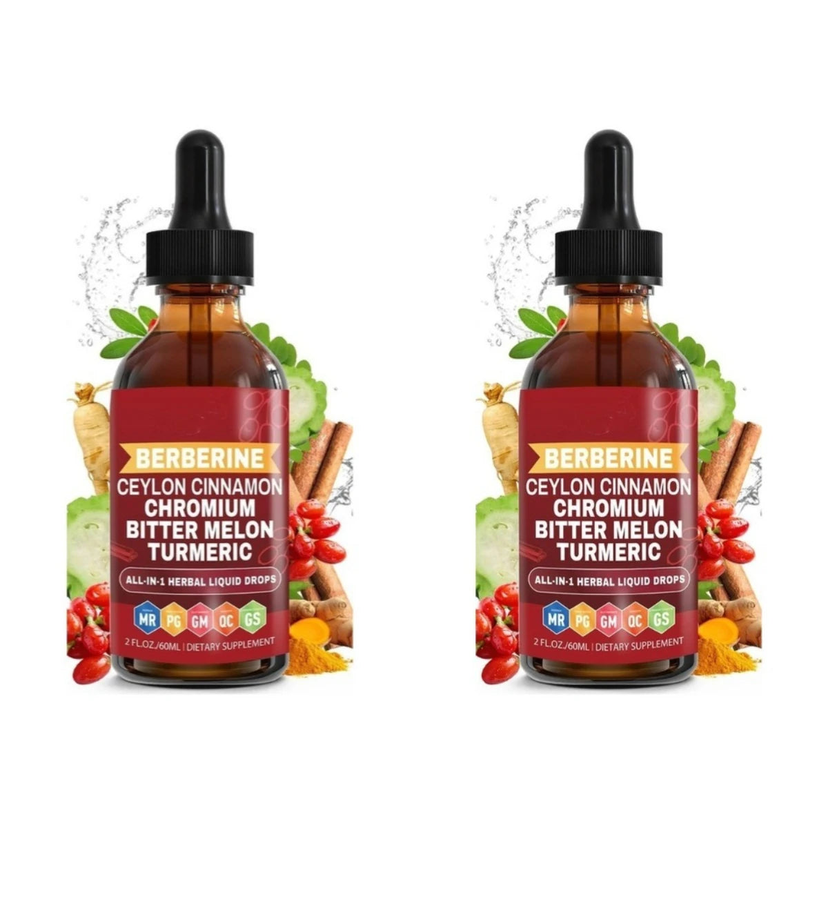 Berberine Ceylon Cinnamon Chromium Liquid Drops with Bitter Melon and Turmeric for Glucose Metabolism Support, 30 Servings