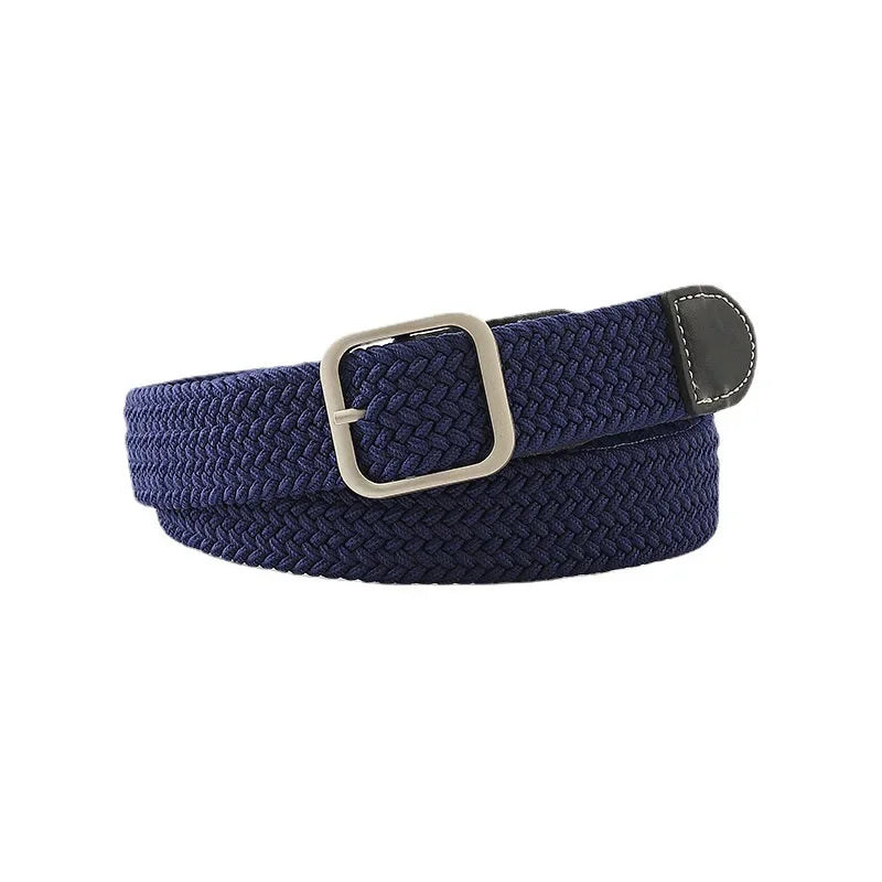 107cm Casual Knitted Pin Buckle Women Belt Woven Canvas Unisex Canvas Elastic Belts  Women Jeans Pin Buckle Versatile Men Belt