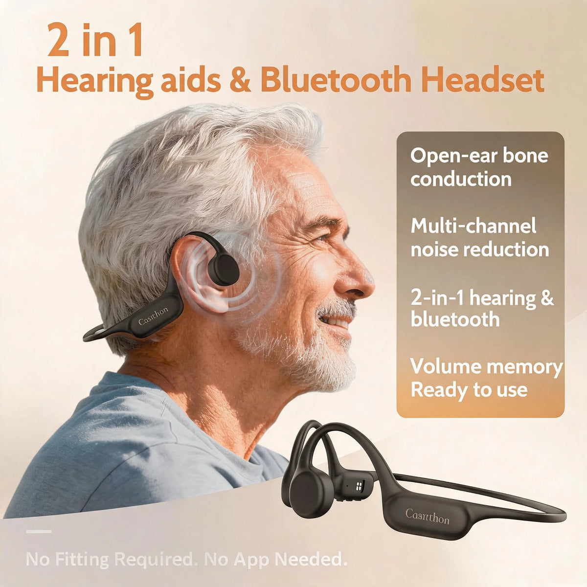 Open Ear Bone Conduction Hearing Aid Bluetooth Headphones for Deaf Multi Channel Rechargeable Hearing Aids