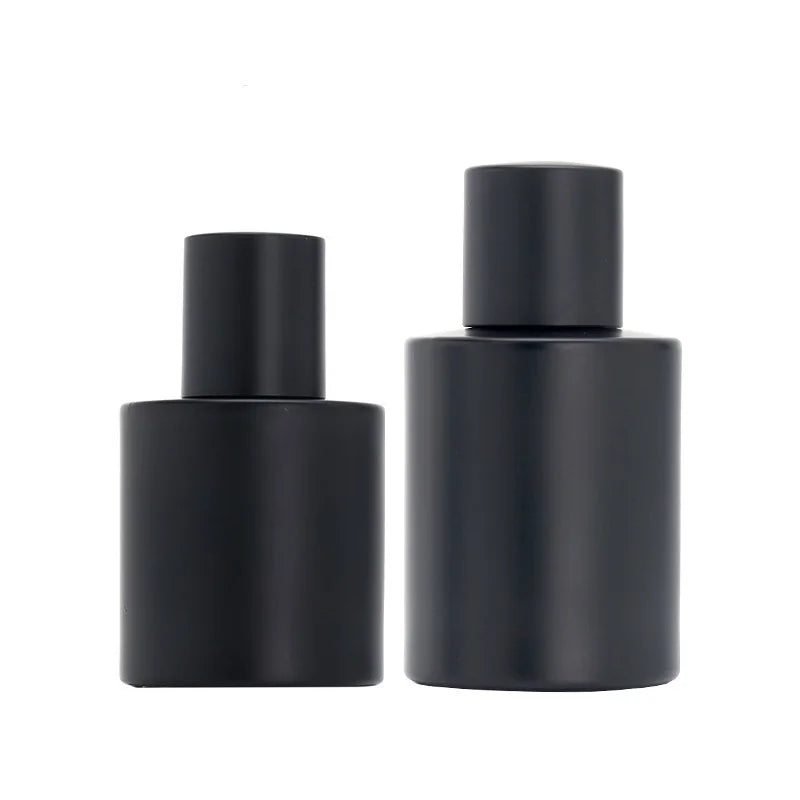 8pcs Matte Black Perfume Refillable Bottle Crimp Pump Atomizer Mist Spray Luruxy Round Empty Fragrance Glass Bottles 30ml 50ml