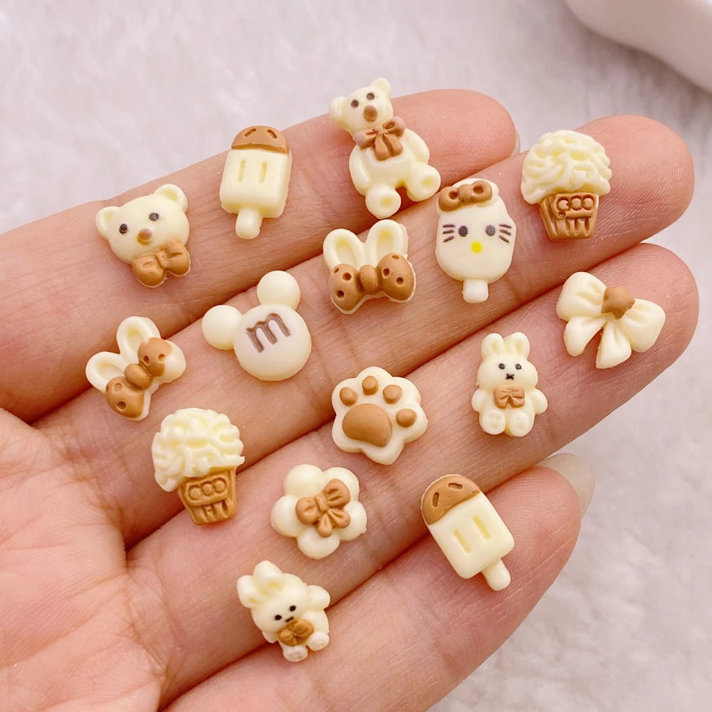 50 pieces mini cute cartoon popsicles, bear, rabbit series nail art charm flat bottom 3D nail decoration DIY nail accessories