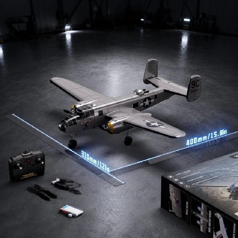 Volantex B25 Mitchell Bomber Remote Control Rc Fixed Wing 3 Channel Dual Motor Foam Airplane With Xpilot Stabilization System