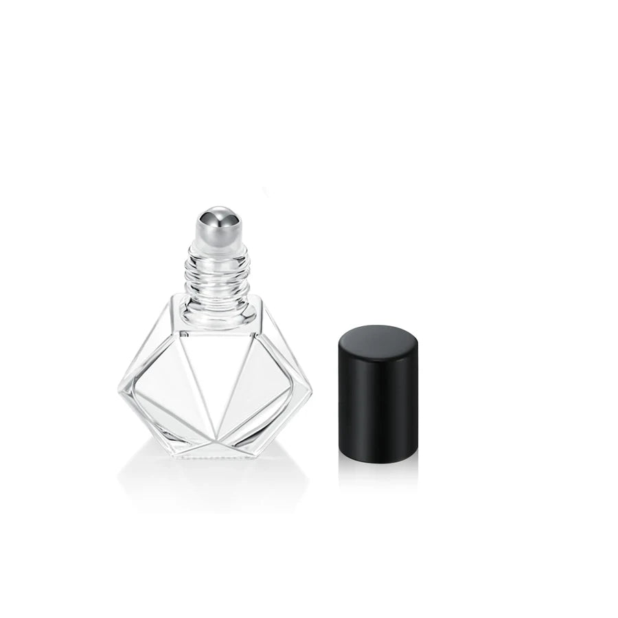 1/15pcs+4 Accessories Clear Glass Polygonal Essential Oil Roller Ball Bottles with 15 Roller Ball Bottles, 2 Funnels, 2 Straws