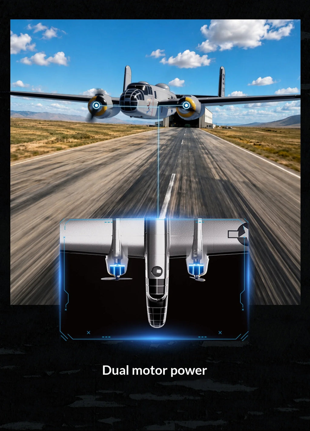 Volantex B25 Mitchell Bomber Remote Control Rc Fixed Wing 3 Channel Dual Motor Foam Airplane With Xpilot Stabilization System
