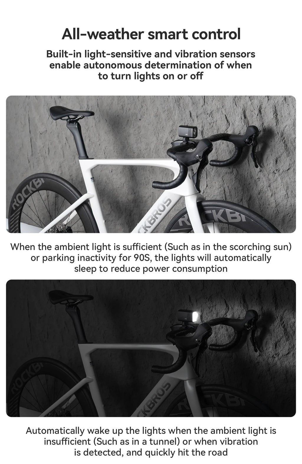 ROCKBROS 1000LM Bike Light Bicycle Front Light Type-C Headlight Smart Power Display Screen MTB Road Cycling Flash Highlight