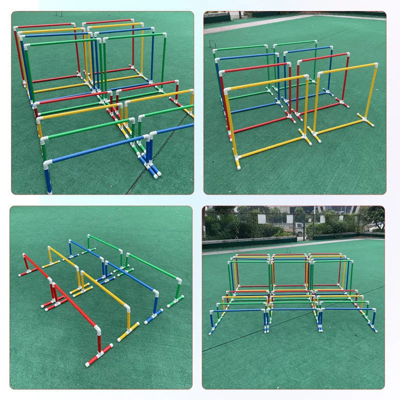 Kids Agility Obstacle Course Toys Colorful Jump Hurdle & Crawl Through Window Frame Children Sensory Integration Training Indoor