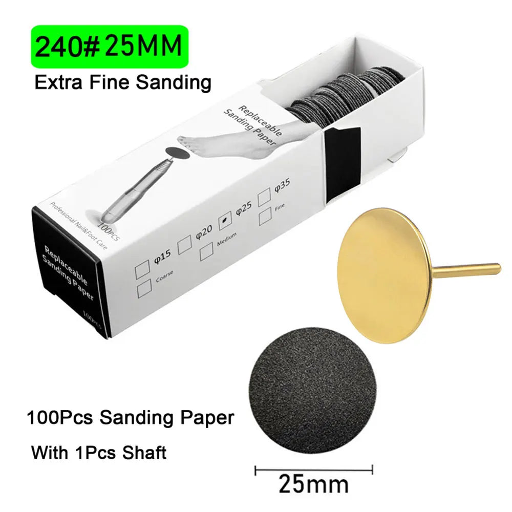 100Pcs Sandpaper With Metal Nozzle For Foot Files Dead Skin Callus Remove Tool Cuticle Pedicure Tool Sanding Paper Set