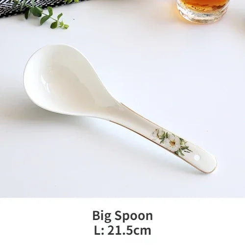 Bone China Dinnerware, Household Ceramic Rice Bowl, Deep Dishes, Soup Pots, Steak Flat Plate, Delicate Floral Tableware