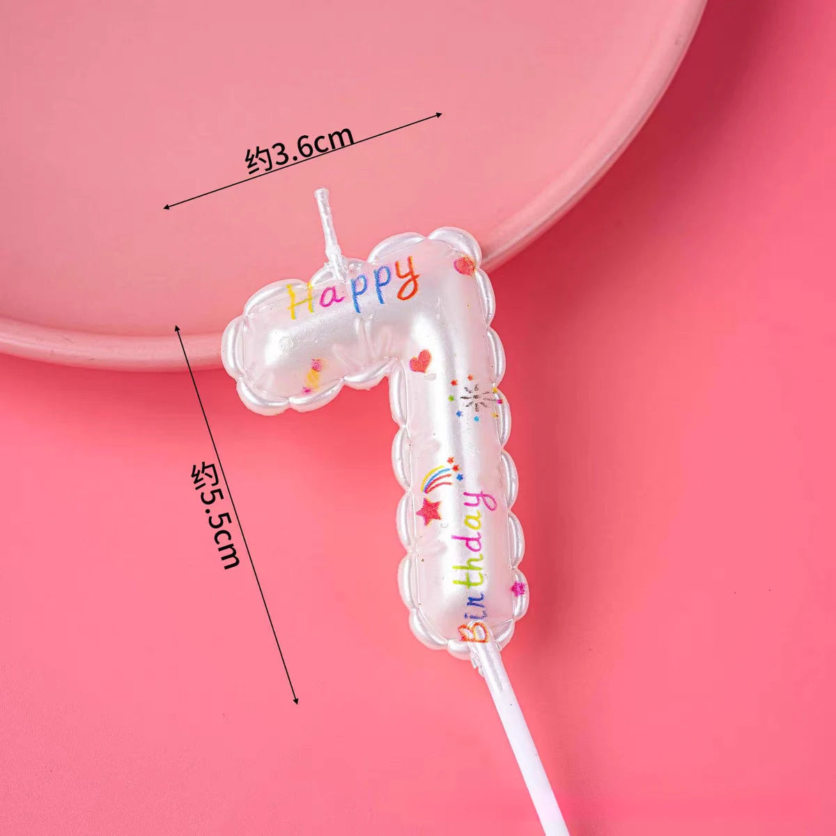 1pc Happy Birthday Candles, Princess Theme Cake Decoration, White Printed Pattern, Baby Shower Party Supplies, 0-9 Digital Numbe