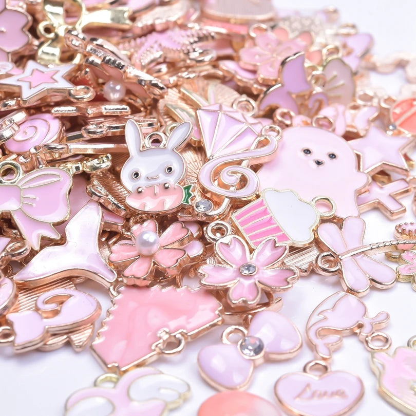 30/50/100PCS Mixed Gold Color Alloy Enamel Cute Heart Flower Fruit Charms Pendant For DIY Earrings Bracelet Jewelry Accessories