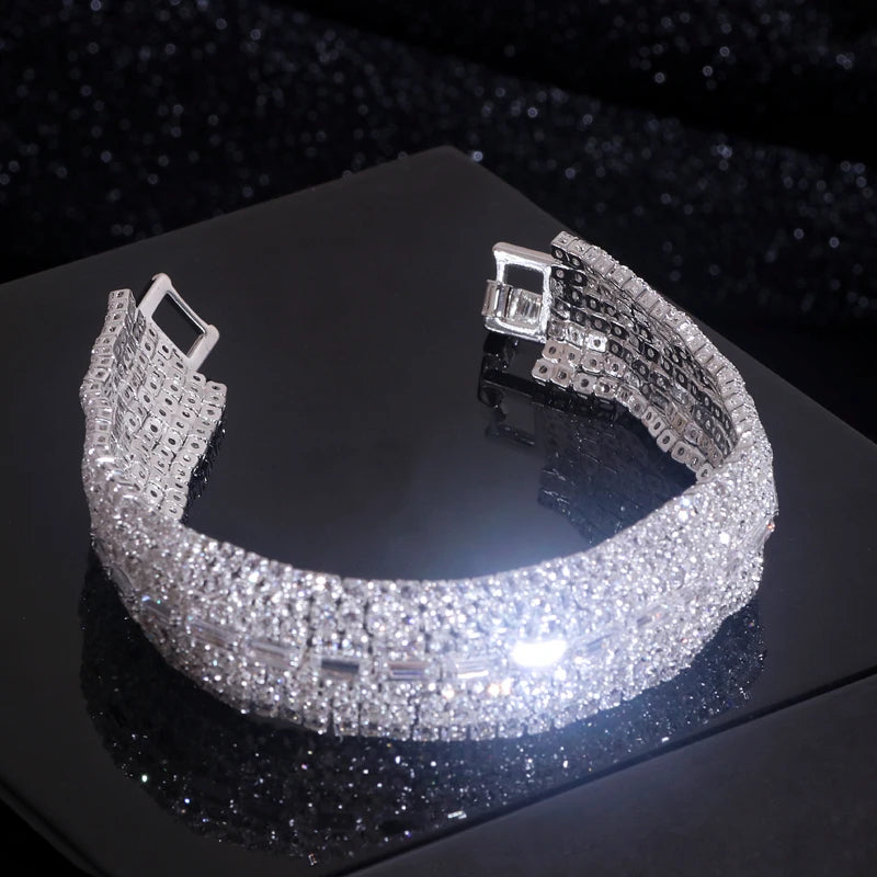 Elegant Shiny Multilayer Rhinestone Bracelets for Women Charm Wide Crystal Bracelet Bangle Bridal Wedding Jewelry Birthday Gift