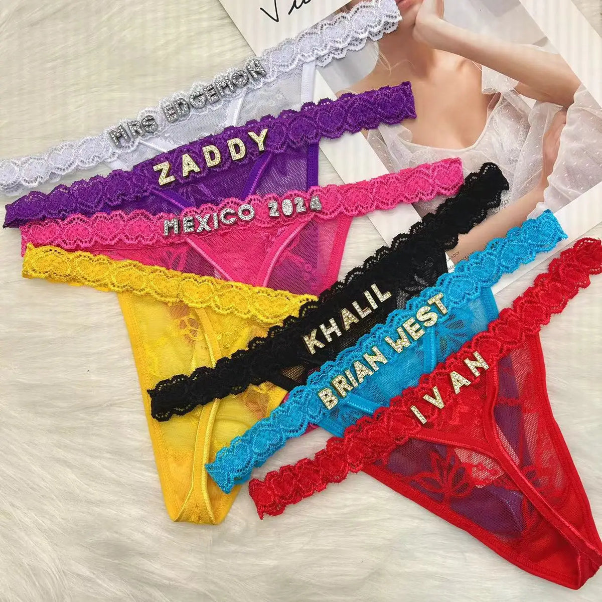 Custom Thong with Name Customized Pantie Rhinestone Letter Sexy Personalized Lingerie Gift T-back G-String Bikini Jewelry