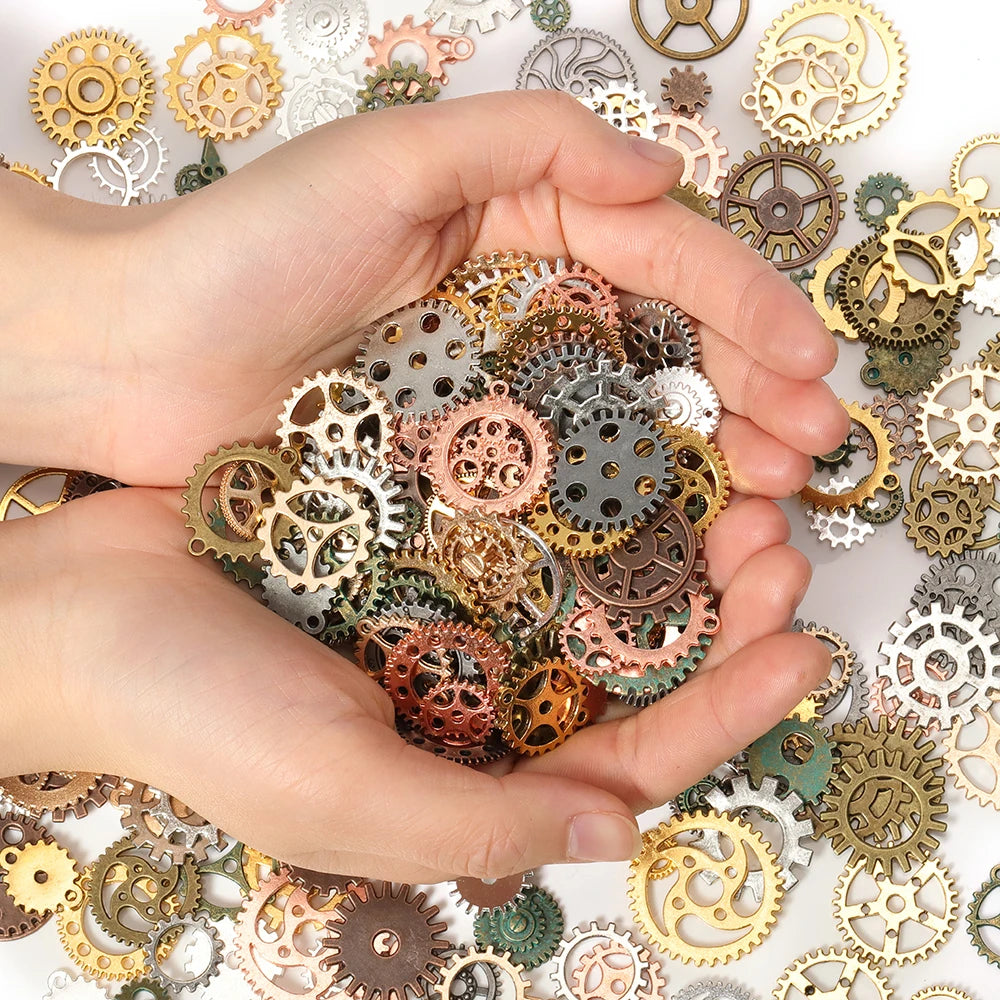 50g 100g Mixed Steampunk Gears Cogs Charms Pendant DIY Antique Metal Beads for Bracelets Crafts Jewelry Making Components