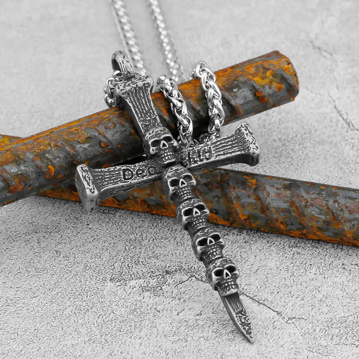 Hip Hop Fashion Stainless Steel Cross Skull Viking Necklace Nordic Religious Men's Odin Valknut Pendant Jewelry Necklace Star