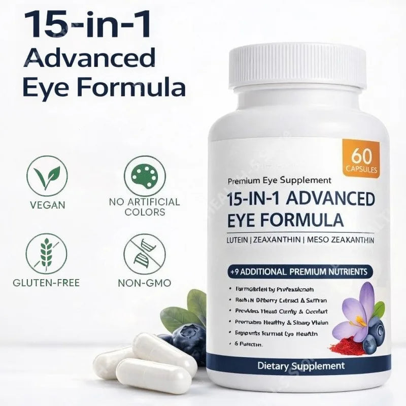 15 in 1 Advanced Eye Formula Lutein Capsules Eye Vitamin and Mineral Supplement with Lutein Zinc, 60 Count