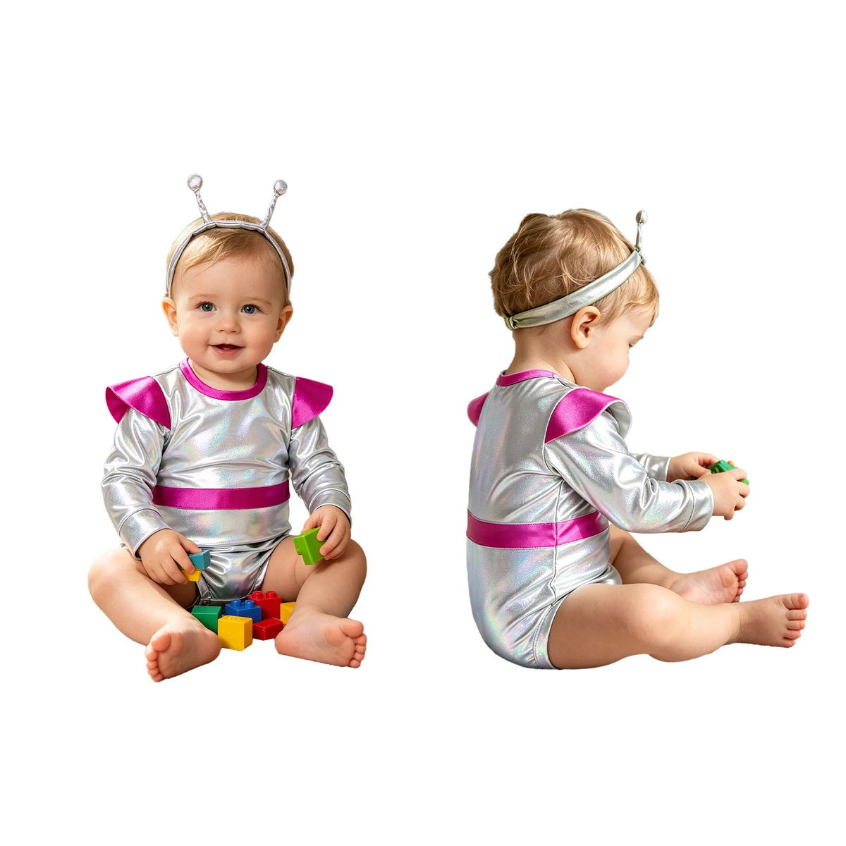 Little Boys Girls Halloween Theme Party Metallic Shiny Alien Rompers Space Robot Astronaut Dress Up Jumpsuit Photography Costume