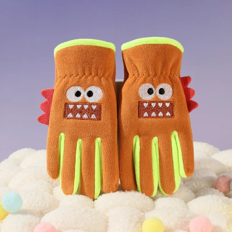 Autumn Winter Children's Gloves Cycling Cute Cartoon Warm Boy Girl Gloves Fleece Windproof Pupil Soft Outdoor Play Kids Gloves