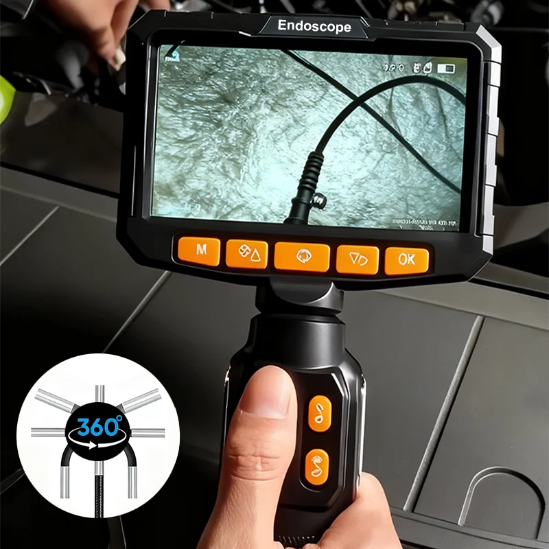 360° Rotating 2-way Articulated Endoscope 6mm 5-inch IPS Endoscope Inspection Camera Automotive Mechanical Industrial Endoscope