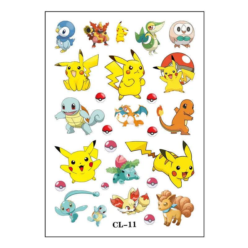 1Pcs New Pokemon Tattoo Stickers Pikachu Action Cartoon Temporary Tattoos For Funny Birthday Gift