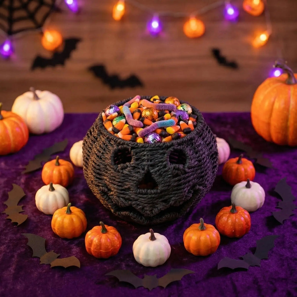 Halloween Decorations Hand-Woven Wicker Pumpkin Lantern Witch Hat Storage Box Home Decorative Statue Ornaments Christmas Decor