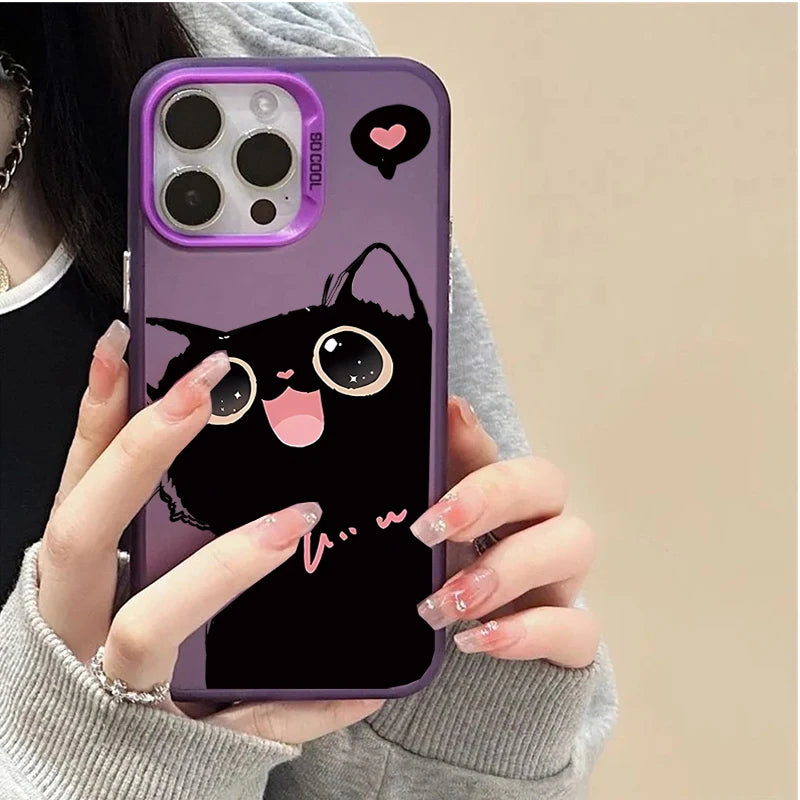 Case For Redmi Note 15 Pro 5G 14 4G 13 Pro 12 Plus 11 10 PRO 11S Black Cat Cute Laser IMD Matte Couple Hard Cover
