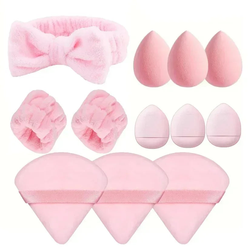 12Pcs Makeup Sponge Kit with Spa Headband, Foundation Blending Egg & Velvet Powder Puff, Complete Cosmetic Tools Set for Women -