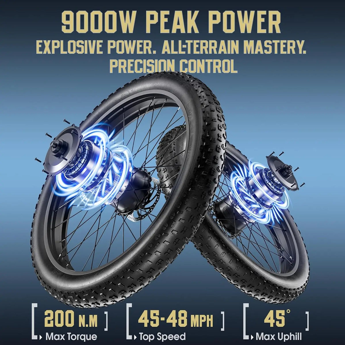 9000W Dual Motor Electric Bicycle, 48MPH E-Bike, 52V 36Ah Battery, 100 Miles Range, 26 Fat Tire, 7-Speed, Commuter, Customized