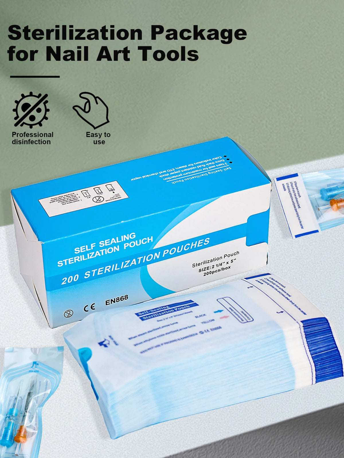 200 Pcs Tattoo Sterilization Pouch 2 Sizes Disposable Puncture Self-sealing Bag Medical-grade Nail Art Tattoo Accessories