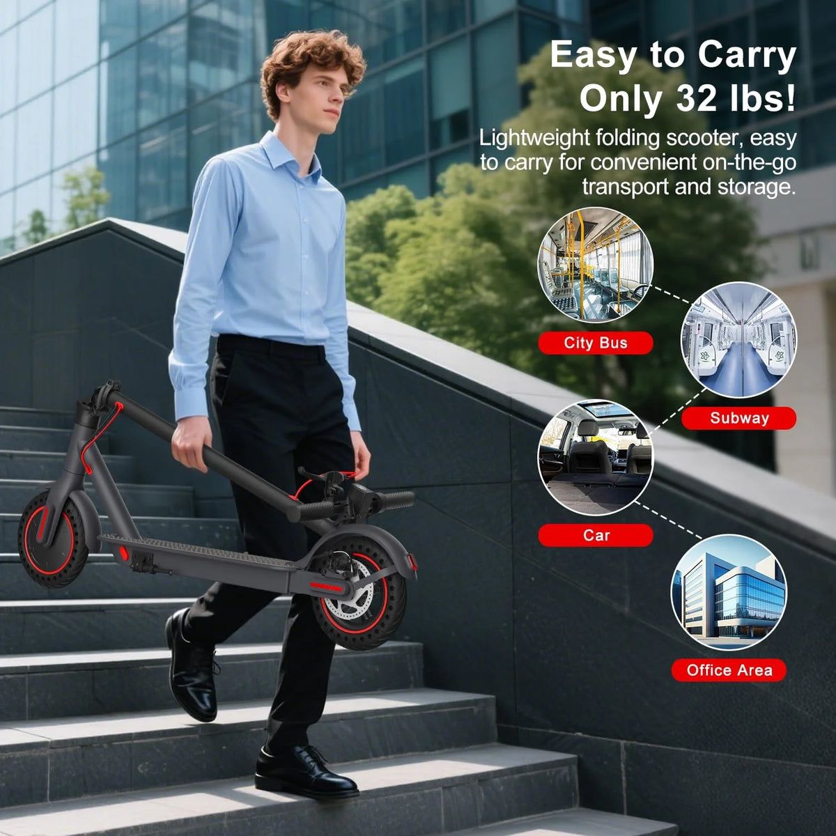 Adult 350W Electric Scooter 19mph Top Speed 16 Miles Max Range Foldable E-Scooter with 8.5'' Tires Double Shock System APP Control
