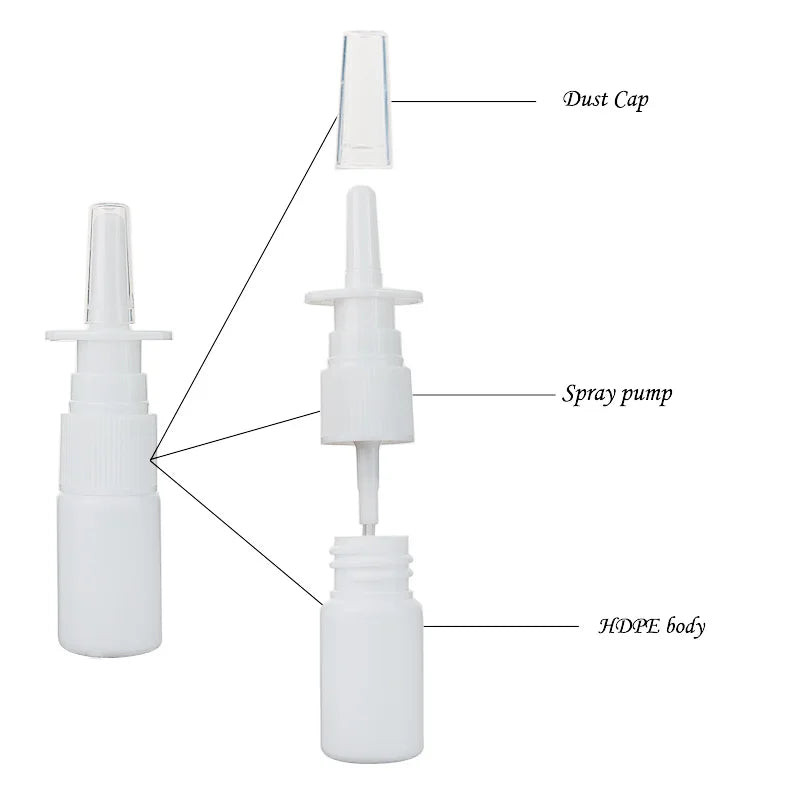 100/200pcs 10ml HDPE Black Empty Nasal Spray Bottle Pump Sprayer Mist Nose Spray Bottle Portable Refillable Bottling Packaging