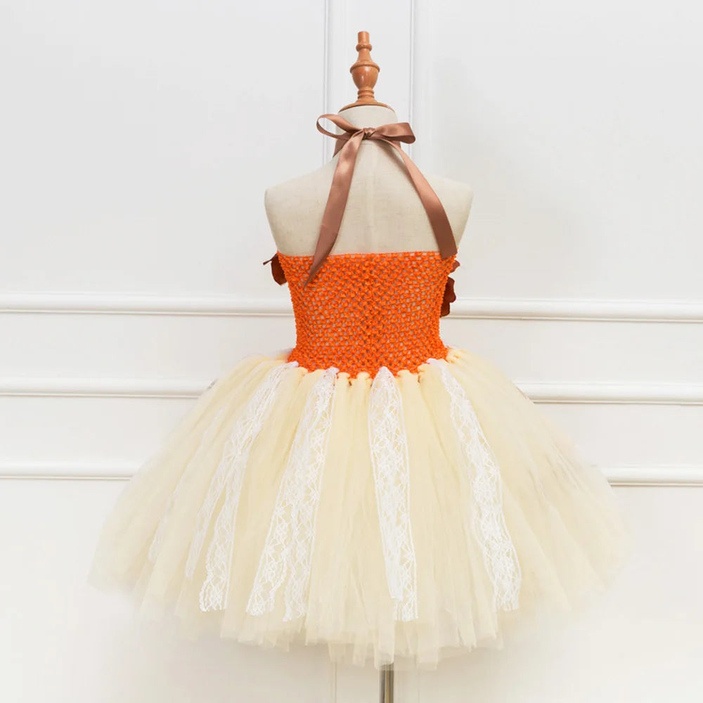 HJTT Princess Dress Costume for Girls Flowers Tutu Dress Kids Hawaiian Tribal Beach Themed Halloween Birthday Party Tulle Dress