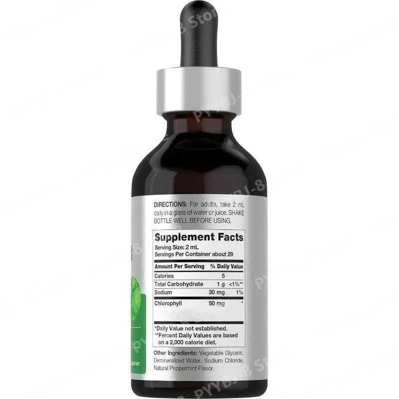 Liquid Chlorophyll Drops 59ml Peppermint Herbal Extract Vegan Non-GMO Dietary Supplement Mix with Water Support Antioxidant