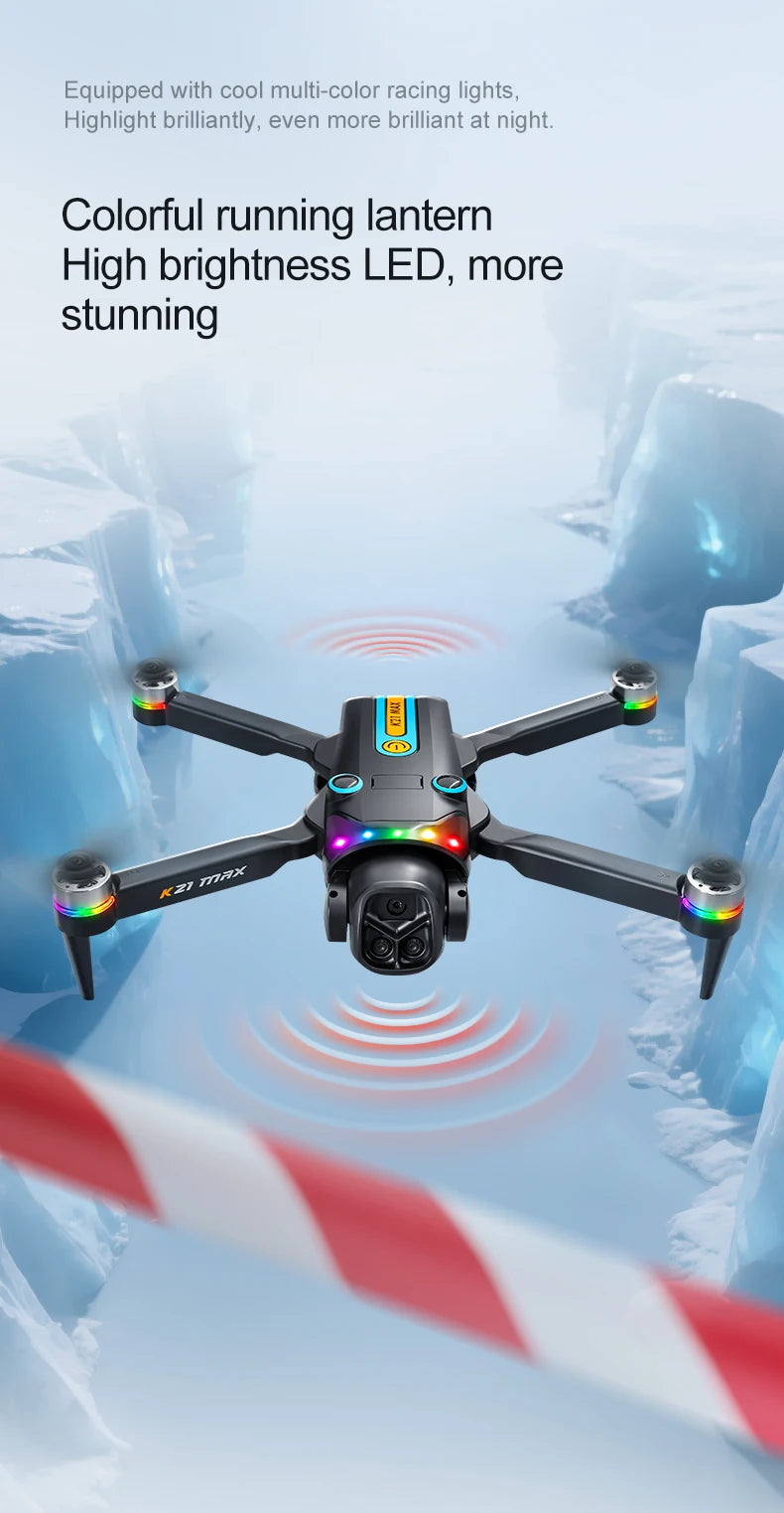 The K21MAX Drone, Equipped with a 4.3-Inch Built-in Screen Remote Controller, Is a Portable Remote-Controlled Quadcopter Suitable for Beginners. It Supports Optical Flow Hovering, Automatic Return-to-Home, and Makes a Great H
